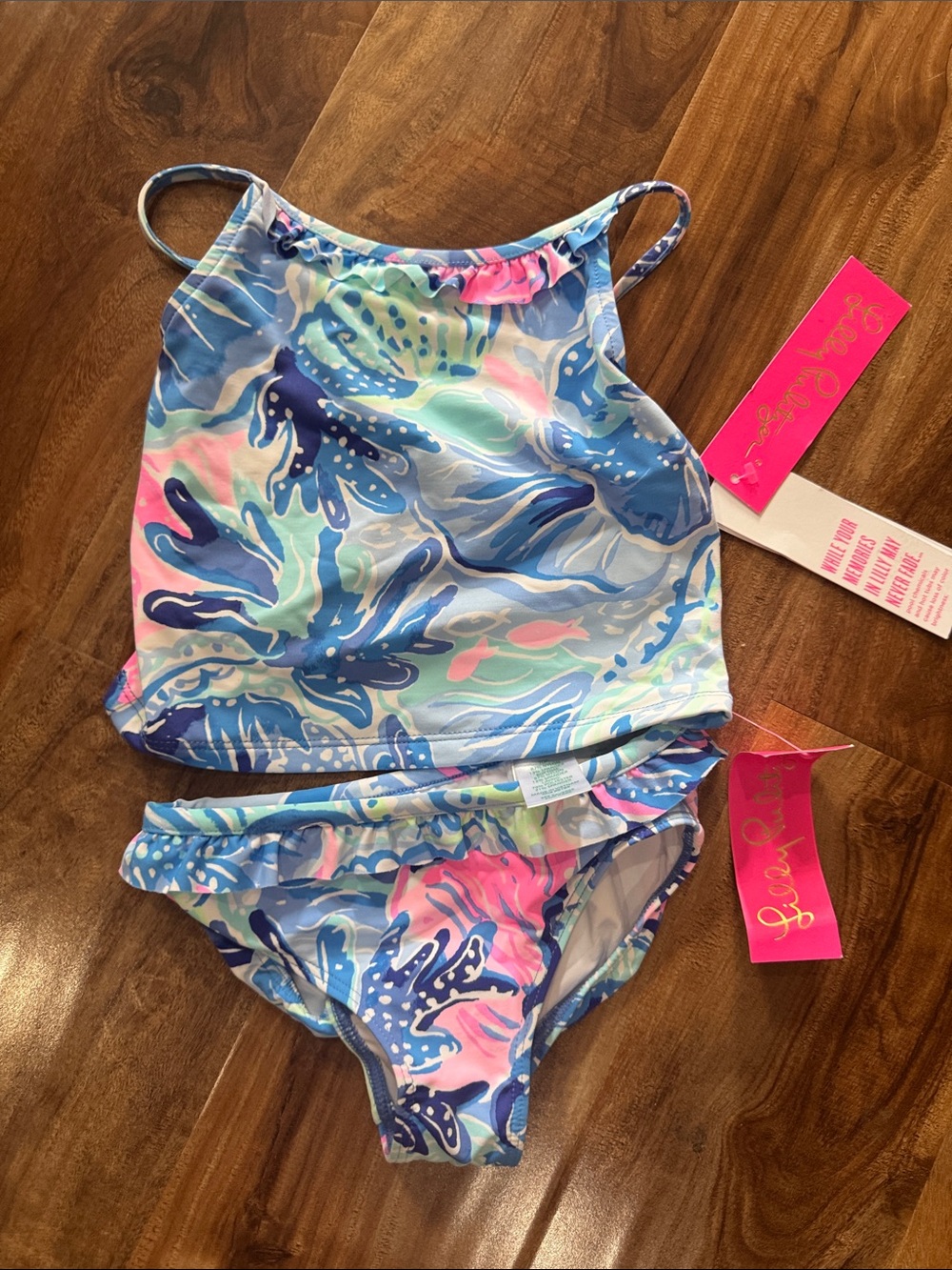 Lilly Pulitzer Girls' Blue, Pink & Mint Tropical Tankini Set size 4 NWT’s